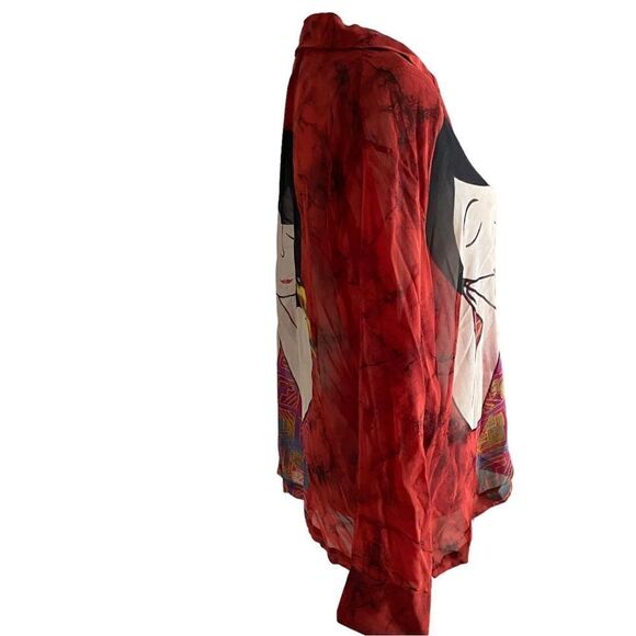 Chico’s Red Silk Graphic Asian Print Blouse Size Large NWT - Picture 3 of 11